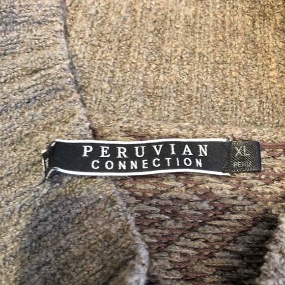 Peruvian Connection taupe geometric print button front long cardigan sweater XL - Picture 10 of 16